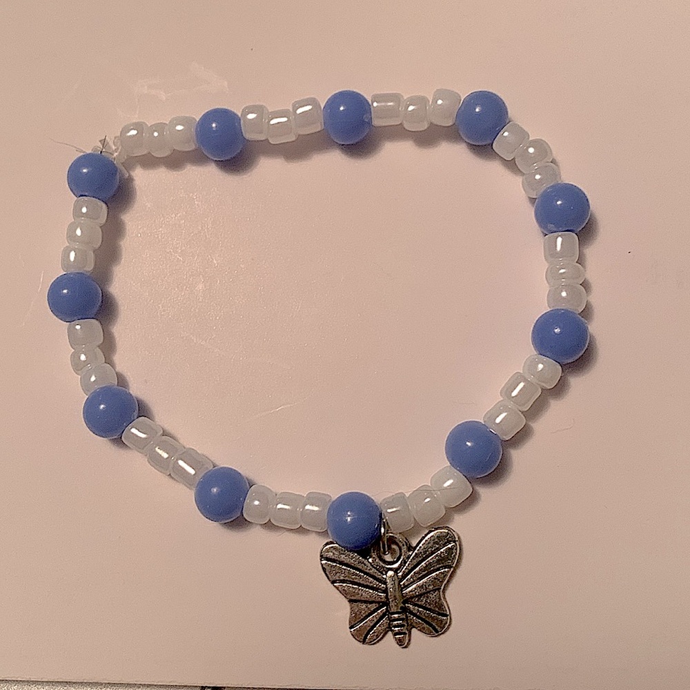 baby blue and white butterfly bracelet